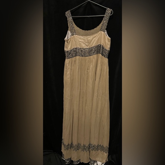 Adrianna Papell Silk Elegant Beaded Brown Chiffon Dress/Gown Size 14W - Picture 12 of 16
